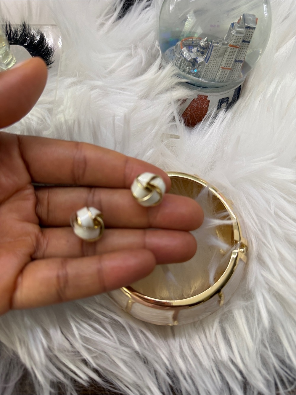 Gold and White Knot Stud Earrings and bangles